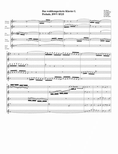 Prelude from Das wohltemperierte Klavier I, BWV 852/I (arrangement for 5 recorders) (arr. Gil Garty)