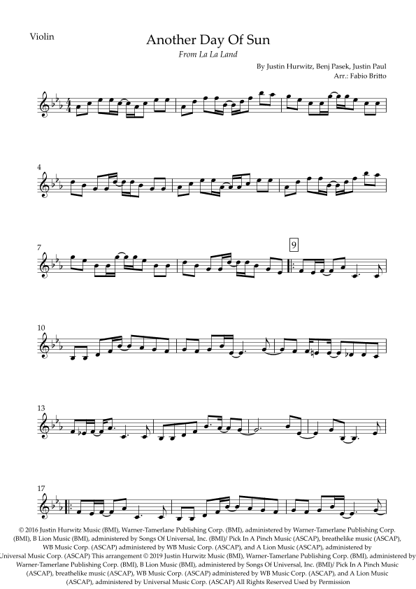 Another Day Of Sun (arr. Fabio Britto)