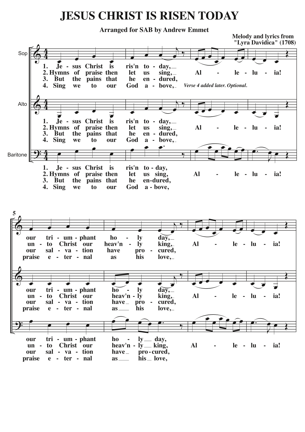 Jesus Christ Is Risen Today A Cappella SAB (arr. Andrew Emmet)