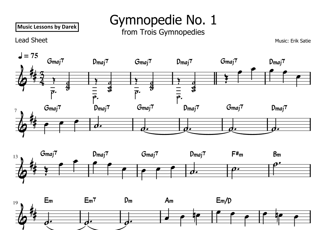 Gymnopedie No. 1 (LEAD SHEET) from Trois Gymnopedies [Erik Satie] (arr. Darek)