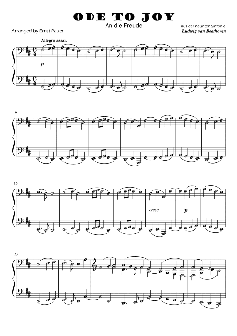 ODE TO JOY (Symphony Style) Beethoven | Piano Solo Arrangement with note names (arr. Ernst Pauer)