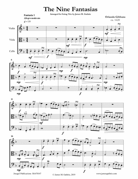 Gibbons: The Nine Fantasias for String Trio (arr. James M. Guthrie, ASCAP)