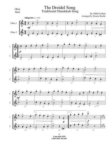 The Dreidel Song - Oboe Duet - Intermediate (arr. Dennis Ruello)