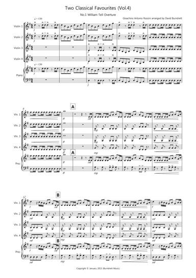 2 Classical Favourites for Violin Quartet (volume four) (arr. David Burndrett)