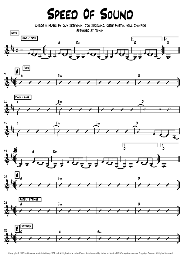 Speed Of Sound (arr. Jonah Oliva)