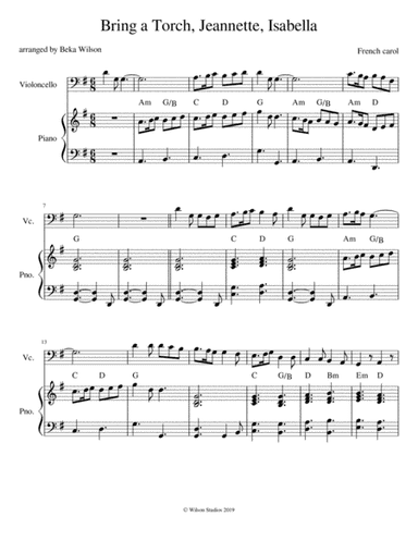 Bring a Torch, Jeannette, Isabella--cello solo (arr. Beka Wilson)