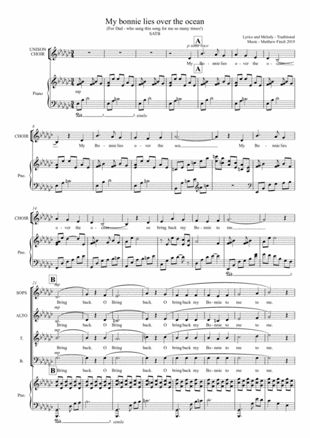 My Bonnie lies over the Ocean (arr. Finch Music)