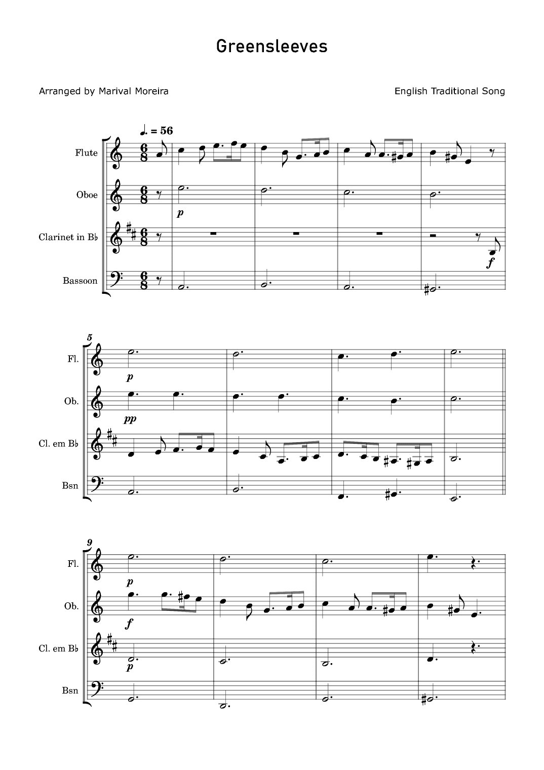 Greensleeves - Woodwind Quartet (arr. Marival Moreira)