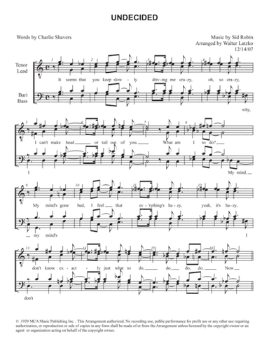 Undecided (arr. Walter Latzko)