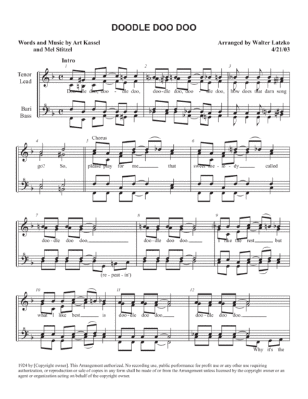 DOODLE DOO DOO (arr. Walter Latzko)