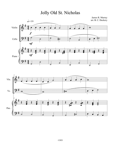 Jolly Old St. Nicholas (Violin and Cello Duet with Piano Accompaniment) (arr. B. C. Dockery)