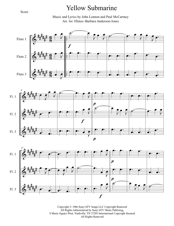 Yellow Submarine - Score Only (arr. Barbara Anderson-Jones)
