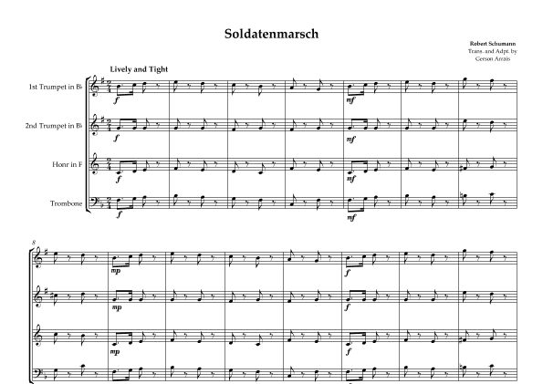 Soldatenmarsch - R. Schumann - Brass Quartet - Score and Parts (arr. Gerson Arrais)