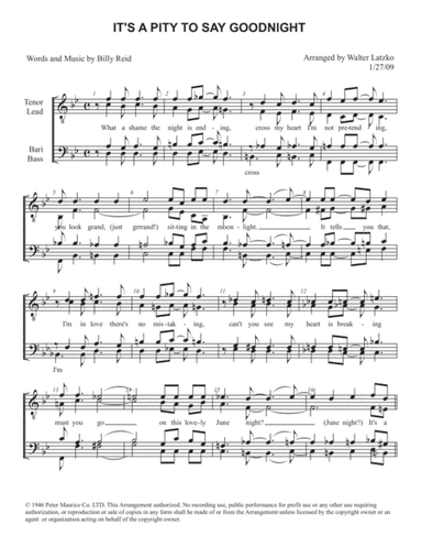 It's A Pity To Say Goodnight (arr. Walter Latzko)