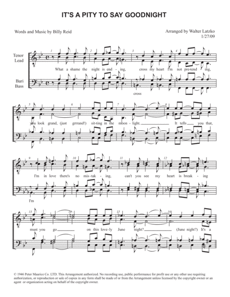 It's A Pity To Say Goodnight (arr. Walter Latzko)