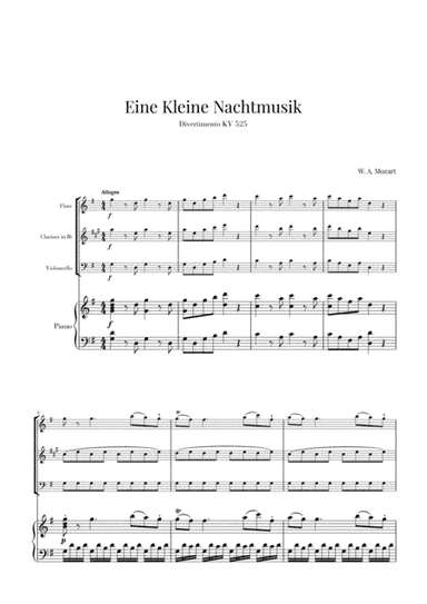Eine Kleine Nachtmusik for Flute, Clarinet, Cello and Piano (arr. Cadenza Editions)