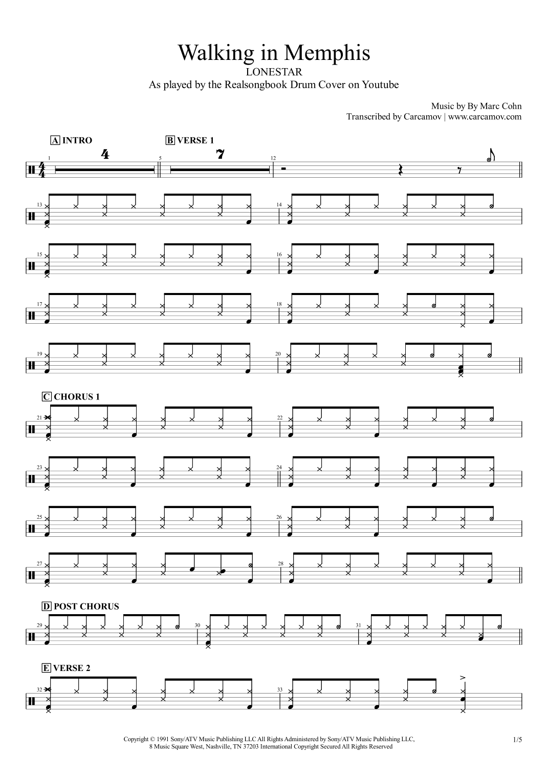 Walking In Memphis (arr. Realsongbook)