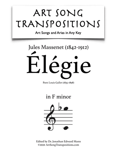 MASSENET: Élégie (transposed to F minor) (arr. ArtSongTranspositions.com)