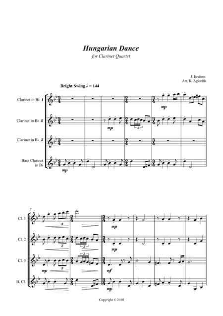 Hungarian Dance - in a Jazz Style - For Clarinet Quartet (arr. K. Agioritis)