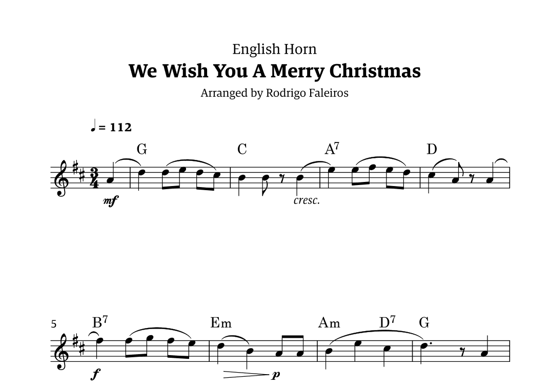 We Wish You a Merry Christmas (for solo english horn) (arr. Rodrigo Faleiros)