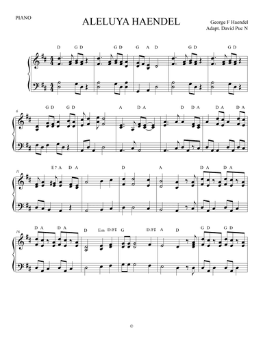HALLELUJAH HAENDEL PIANO -  BEGINNER/INTERMEDIATE (arr. David Puc N)