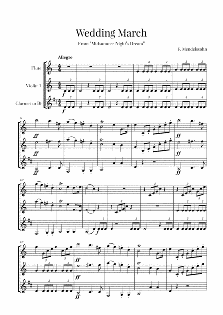 Wedding March for Flute, Violin and Clarinet in Bb - Mendelssohn (arr. Cadenza Editions)
