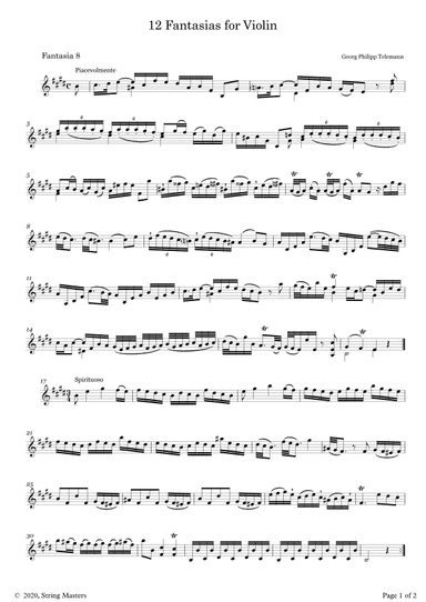 Telemann 12 Fantasias for Solo Violin, No 08 (arr. String Masters)