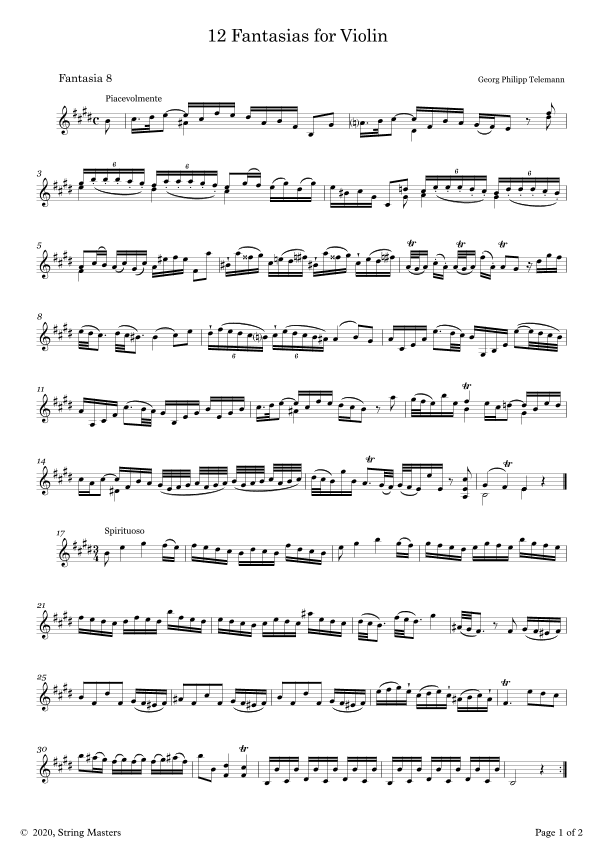 Telemann 12 Fantasias for Solo Violin, No 08 (arr. String Masters)