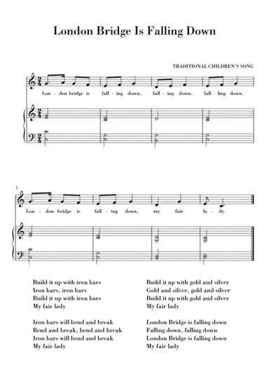 London Bridge Piano & Keyboard (Easy Beginner) with lyrics to sing along (arr. Ahiva Editions)