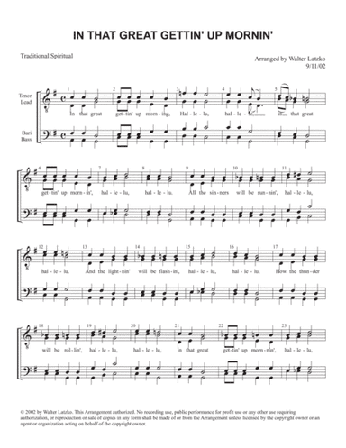 IN THAT GREAT GETTIN' UP MORNIN' (arr. Walter Latzko)