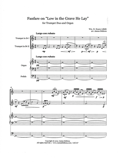 Fanfare on "Low in the Grave He Lay" for Trumpet Duo and Organ: Score and 2 Parts (arr. James Siddons)