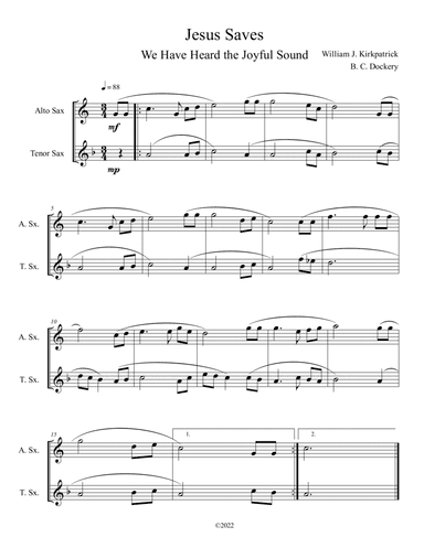 Jesus Saves (We Have Heard the Joyful Sound) Alto and Tenor Sax Duet (arr. B. C. Dockery)