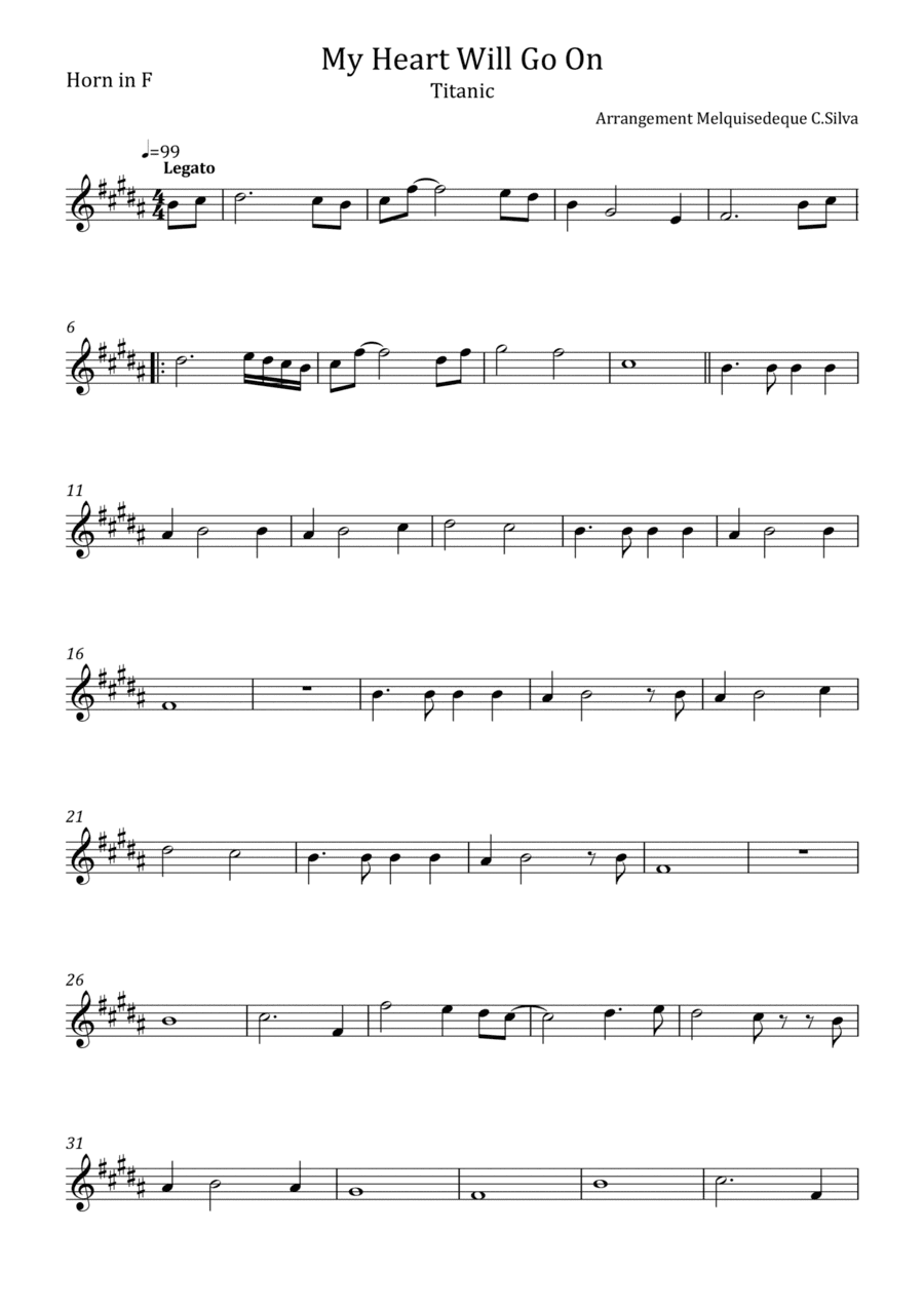 My Heart Will Go On (love Theme From 'titanic') (arr. Melquisedeque C.Silva)