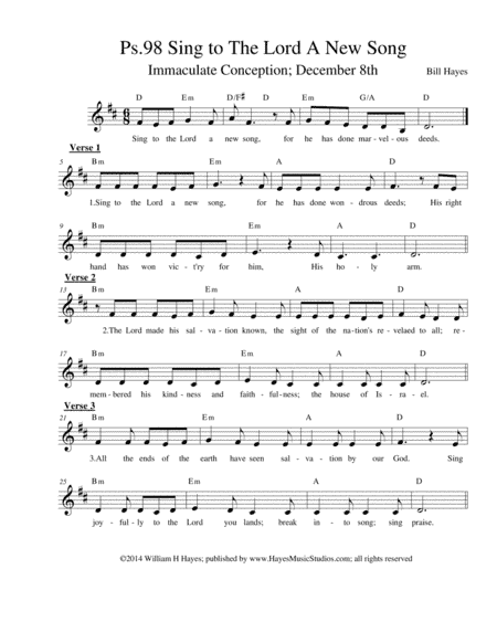 Psalm 98:  Sing To The Lord A New Song (leadsheet)