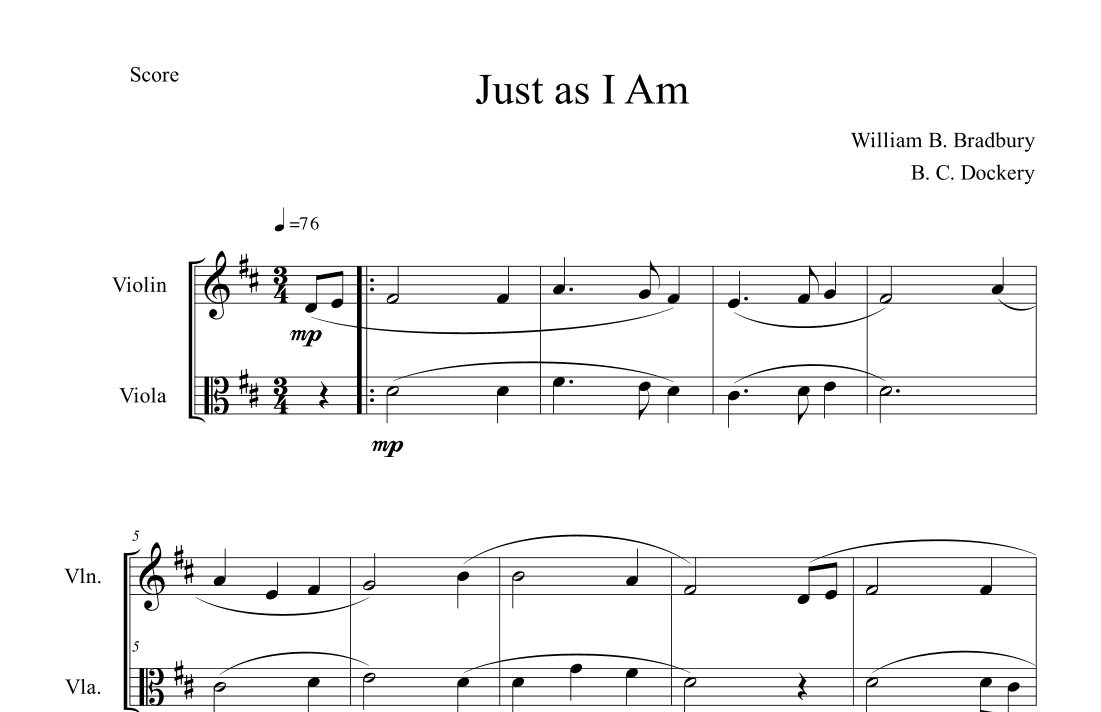 Just As I Am (Violin and Viola Duet) (arr. B. C. Dockery)
