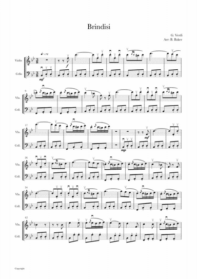 Brindisi for violin and cello duo (arr. Bernadette Baker)