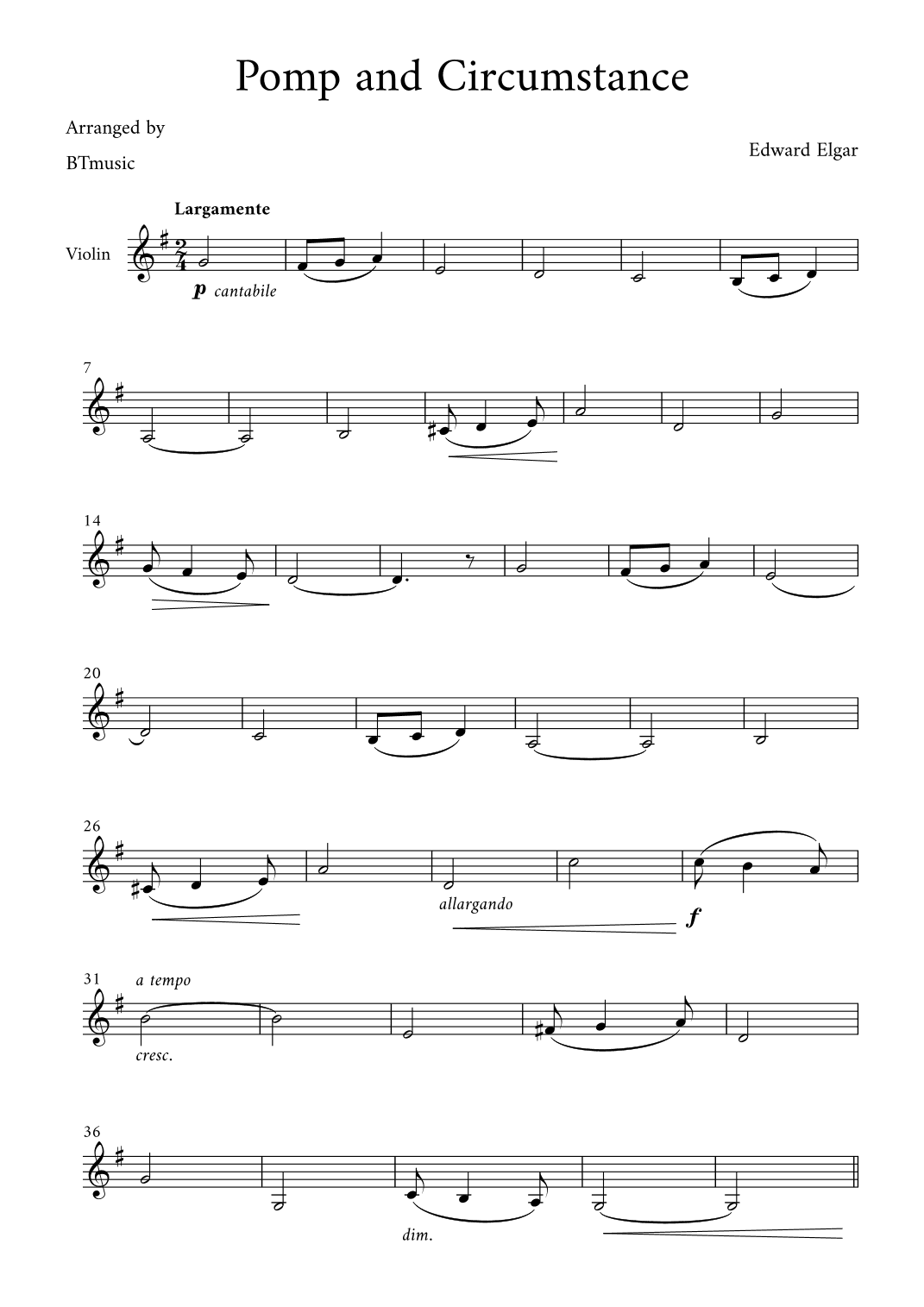 Pomp and Circumstance - Edward Elgar (arr. BTmusic)