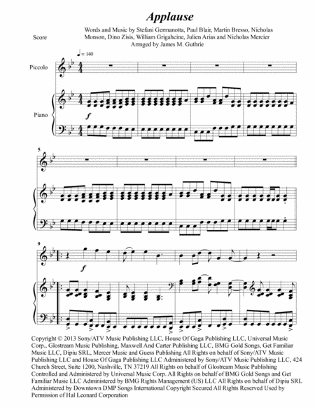 Applause (arr. James M. Guthrie, ASCAP)