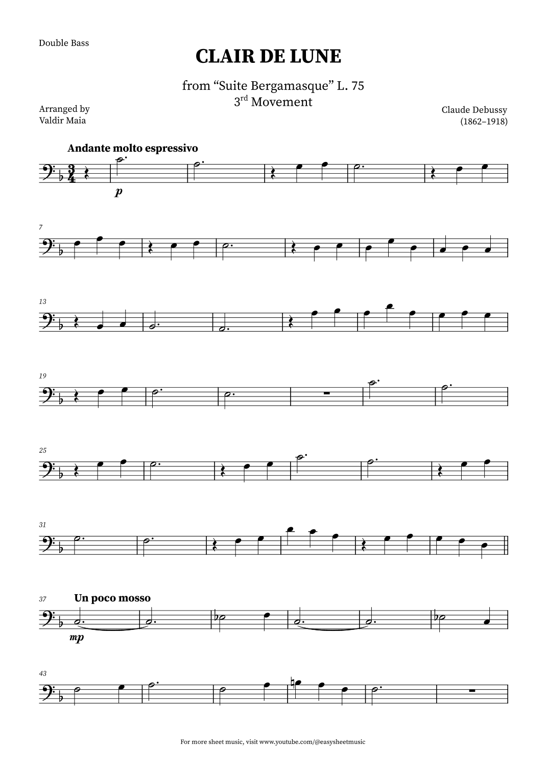 Clair de Lune - Double Bass (arr. Valdir Maia)