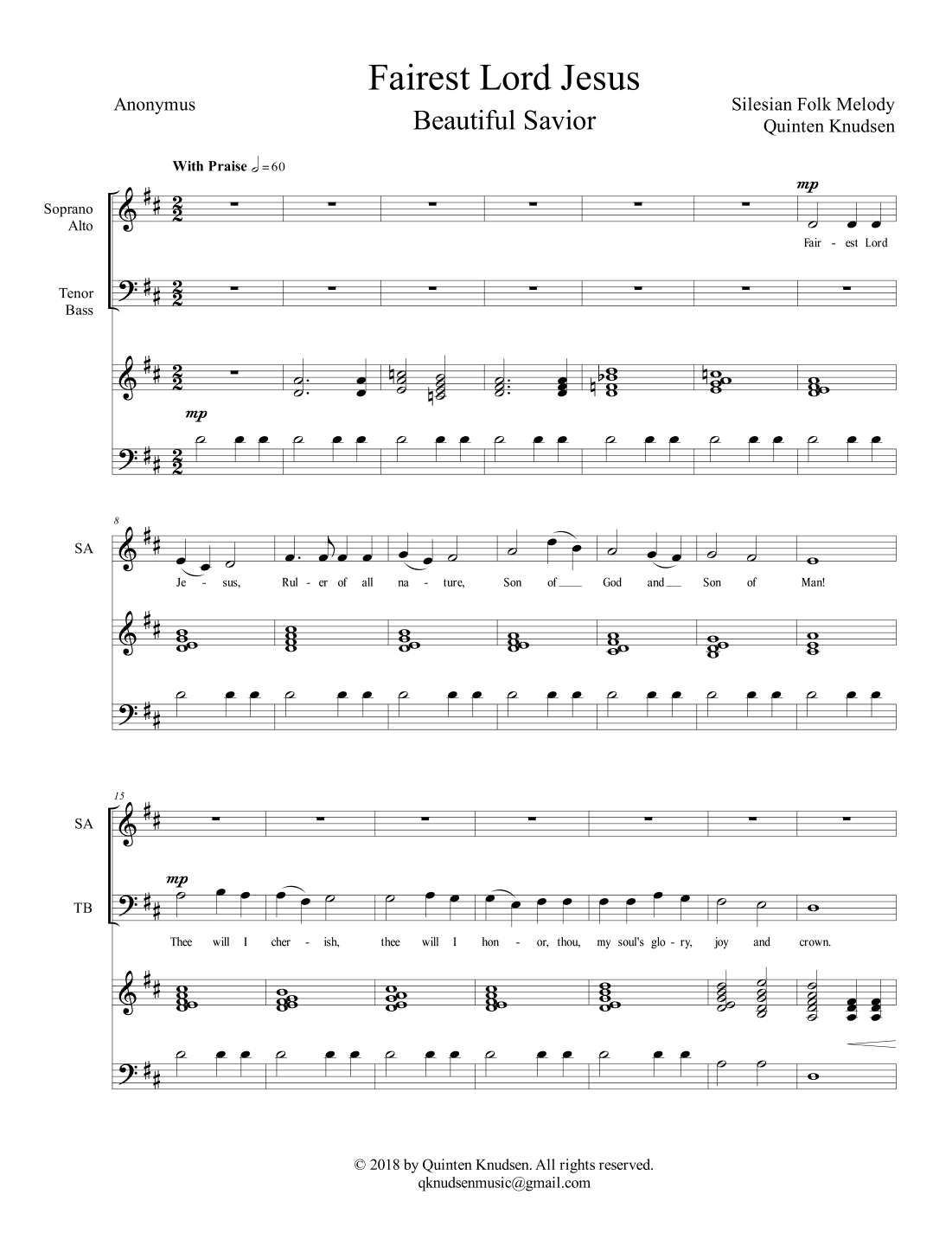 Fairest Lord Jesus (arr. Quinten Knudsen)