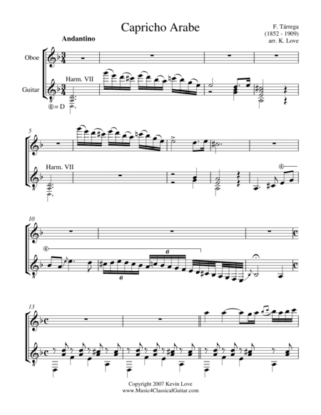 Capricho Arabe (Oboe and Guitar) - Score and Parts (arr. Kevin Love)