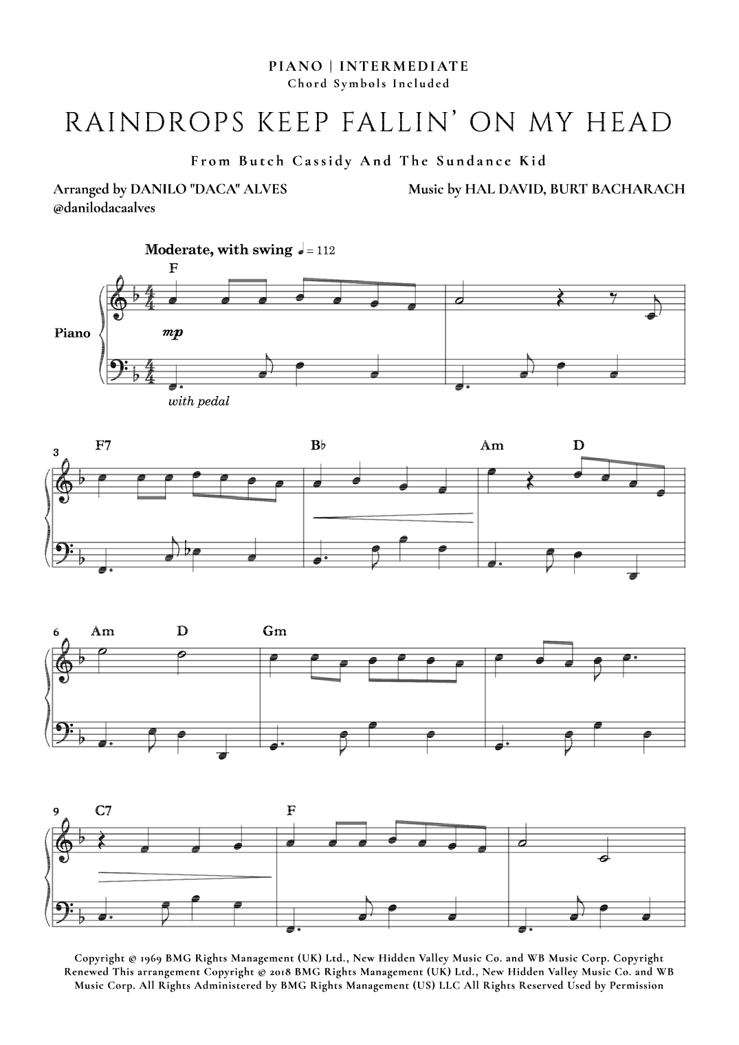 Raindrops Keep Fallin' On My Head (arr. Danilo "Daca" Alves)