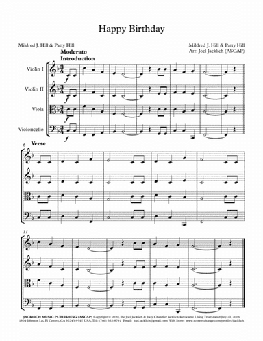 Happy Birthday (String Quartet) (arr. Joel Jacklich (ASCAP))