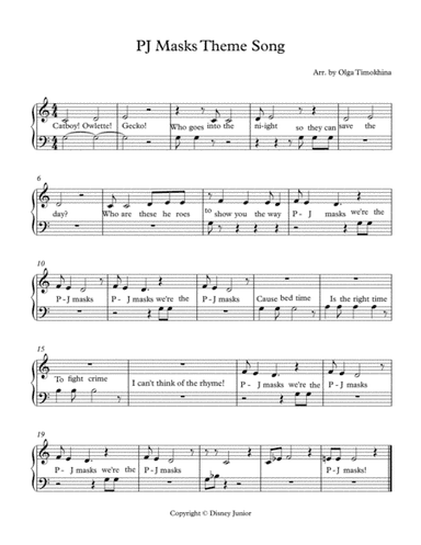 Pj Masks Theme Song (arr. Olga Timokhina)