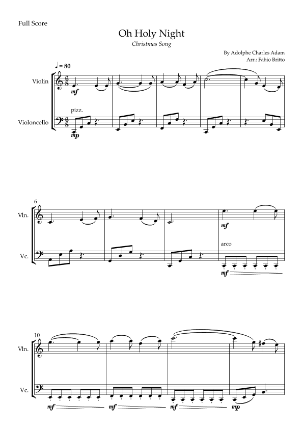 Oh Holly Night (Christmas Song) for Violin & Cello Duo (arr. Fabio Britto)