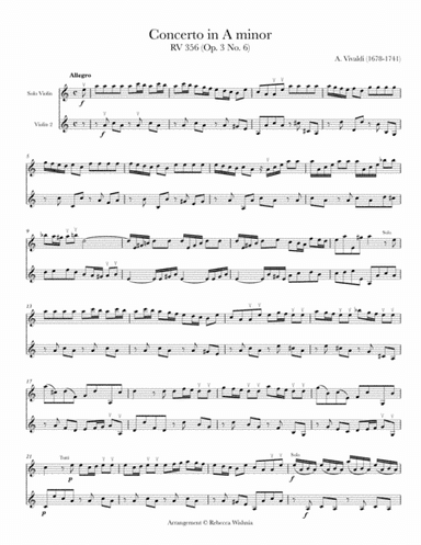 Concerto in A Minor, RV 356/Op. 3 No. 6 (arr. 2 violins) (arr. Rebecca Wishnia)