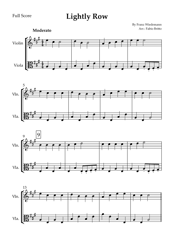 Lightly Row for Violin & Viola Duo (arr. Fabio Britto)