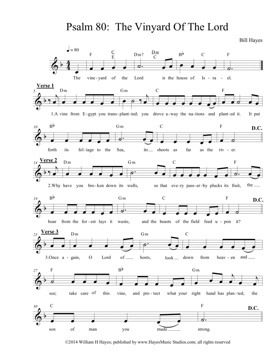 Psalm 80:  The Vinyard Of The Lord - leadsheet