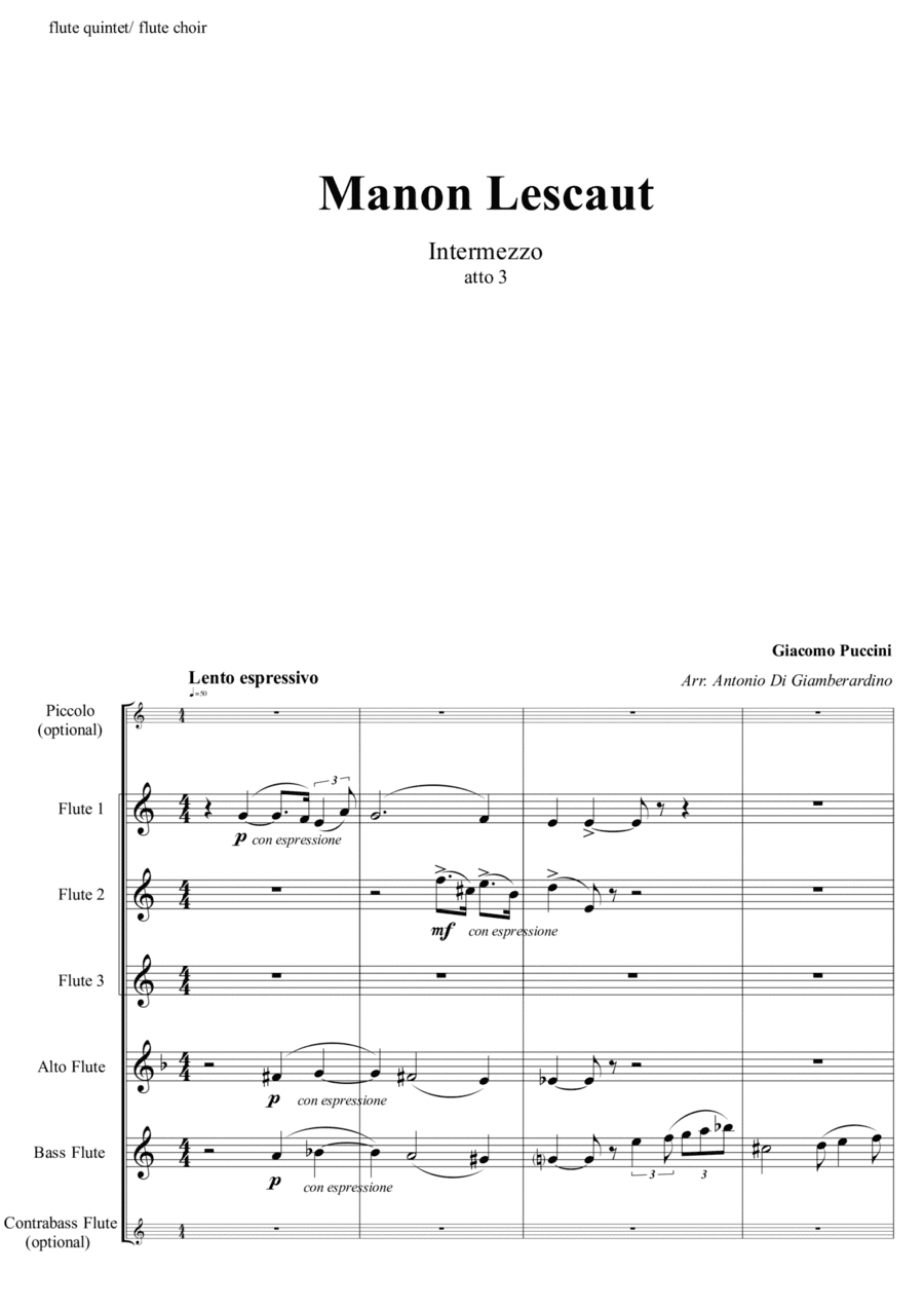 Manon Lescaut - INTERMEZZO - Flute choir (arr. Antonio Di Giamberardino)