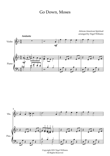 Go Down, Moses, for Violin and Piano (arr. Nigel Williams)